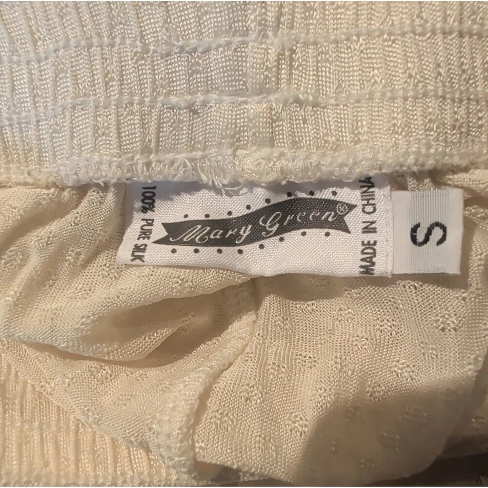 Mary Green 100% Silk Lounge Pants Womens Small Beige Sheer Sleep